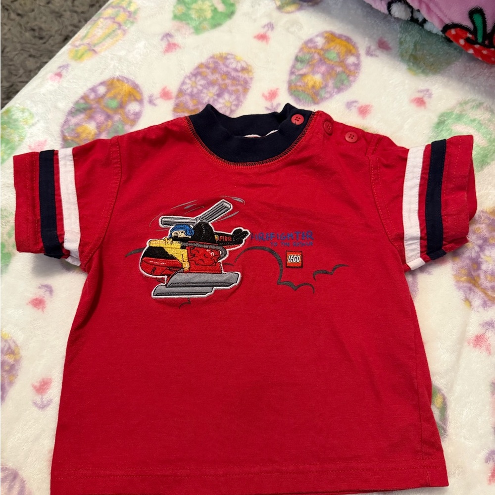 LEGO Red Tee with Navy Trim and Firetruck Graphic